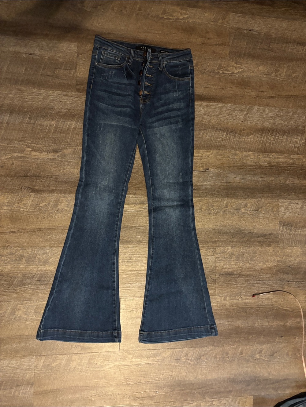 Dark Blue Flare Jeans with Button Fly - Women